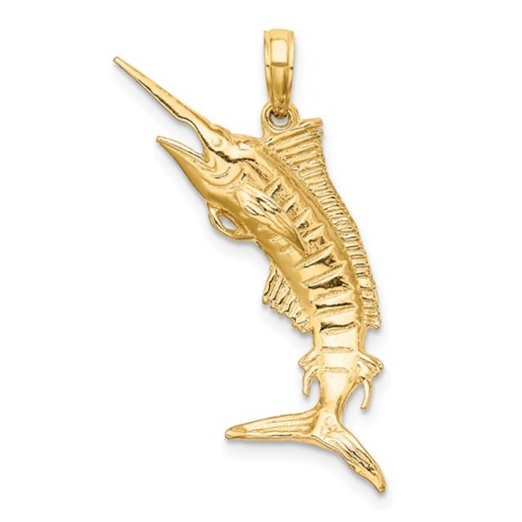 10k Yellow Gold Polished 3D Blue Marlin Pendant Unisex Father's Day Dad Mom Gift - Picture 3 of 6